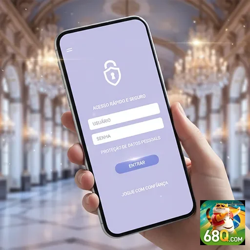 Tela de login do aplicativo 68q com segurança destacada.