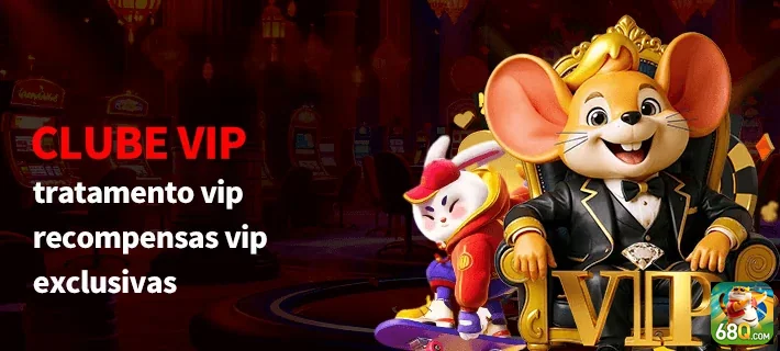 Imagem do Clube VIP da 68q com mascotes e serviços exclusivos.