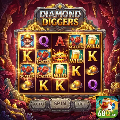 Slot Diamond Diggers com ícones de jogos da 68q.