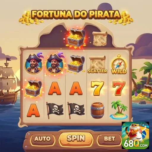 Tela de jogo com caça-níqueis da 68q mostrando tesouros.