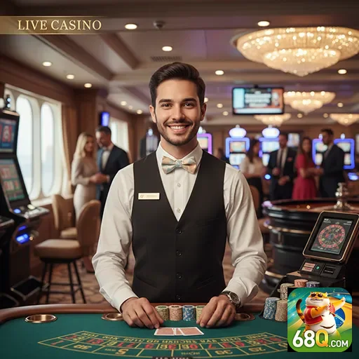 Funcionário da 68q em cassino ao vivo para jogadores VIP.