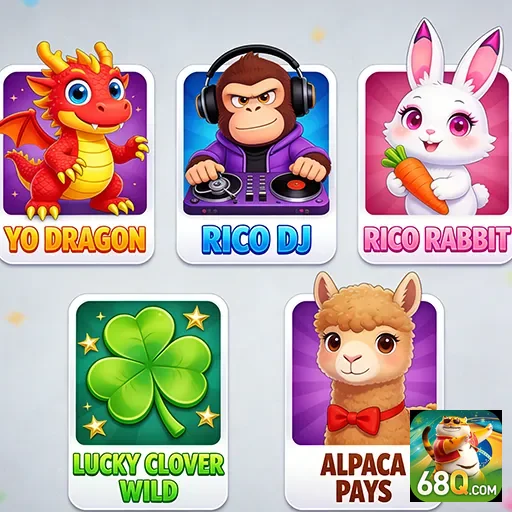 Interface do 68q destacando personagens VIP divertidos.