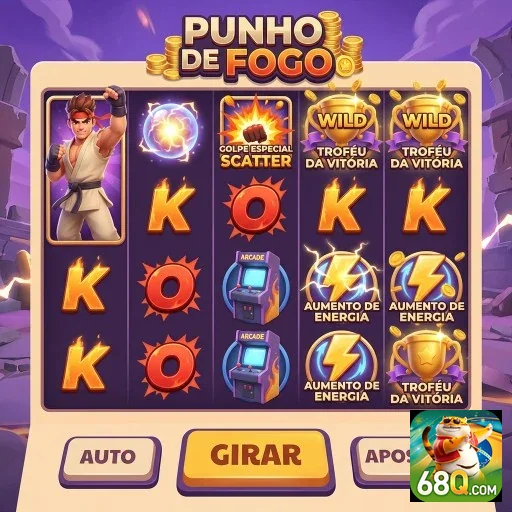 Tela do jogo 'Punho de Fogo' na plataforma 68q.