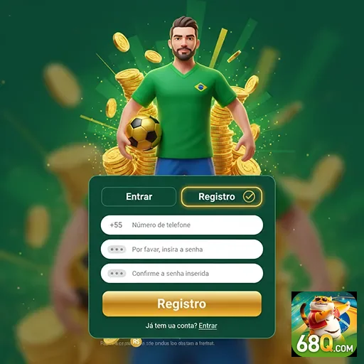 Jogador de futebol com moedas, interface do 68q para registro.