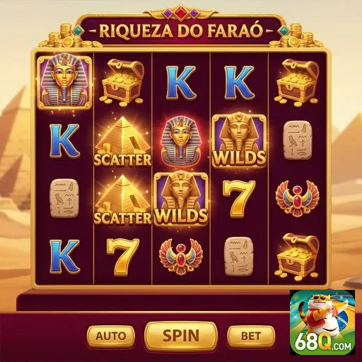 Interface do aplicativo 68q com o jogo Riqueza do Faraó.
