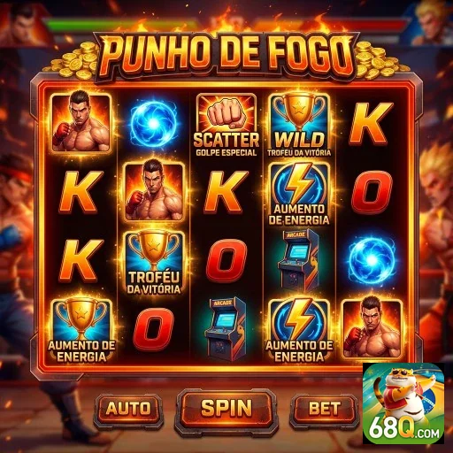 Tela do jogo 'Punho de Fogo' no site 68q destacando prêmios.