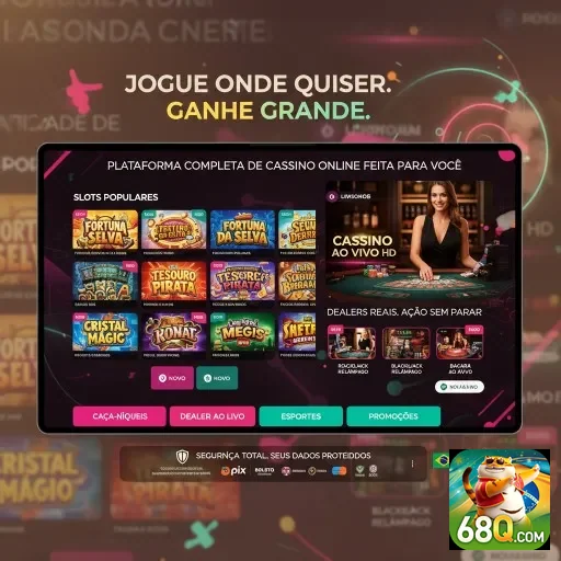Interface da 68q mostrando slots e dealers ao vivo.