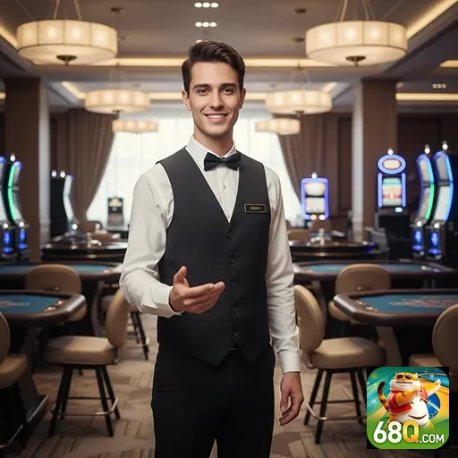 Funcionário da 68q pronto para atender jogadores VIP.