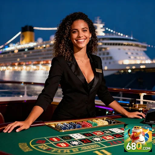 Croupier da 68q em ambiente de cassino luxuoso.